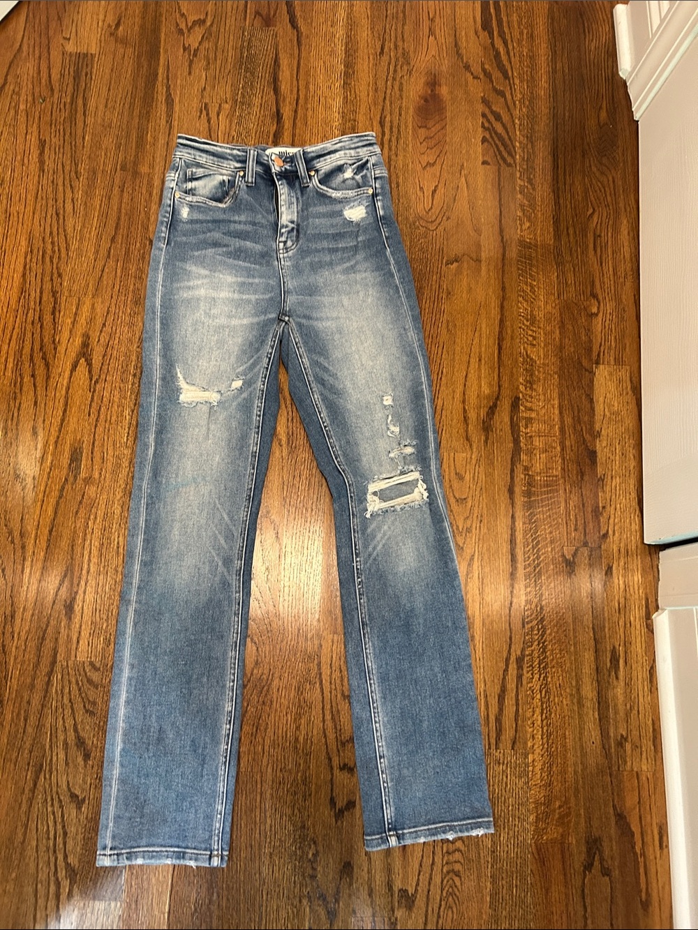 Mica Los Angeles Distressed Light Blue Straight-Leg Jeans